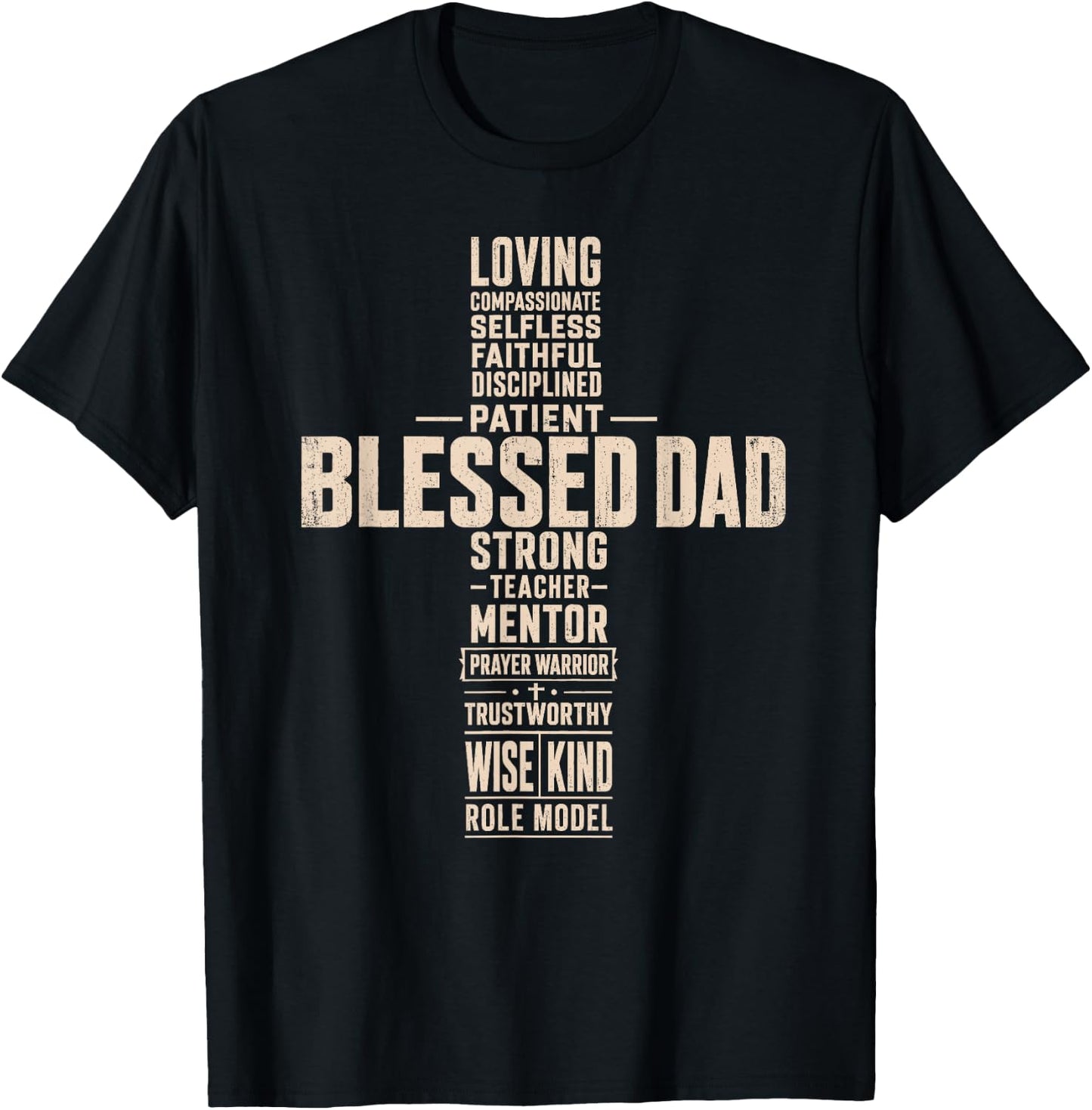 Blessed Dad Christian Cross Father's Day Minimalist Men T-Shirt - T-Shirt | Black
