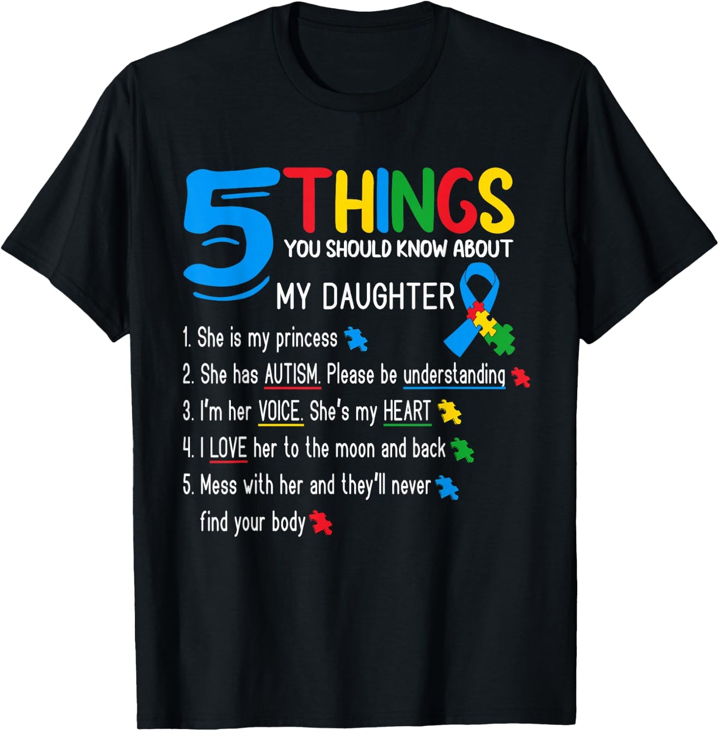 Autistic Daughter Autism Awareness Support Mom Dad Parents T-Shirt - T-Shirt | Black