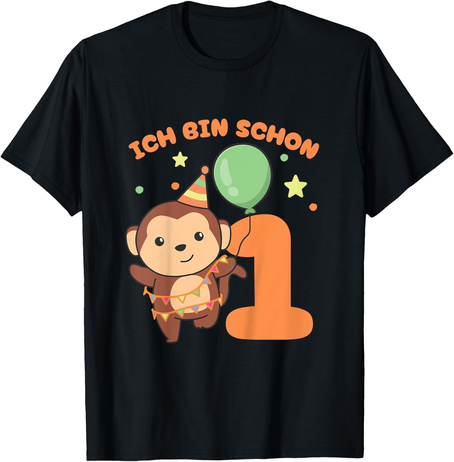 Kinder Affe Ich bin schon 1 Affen Geburtstags Kinder T-Shirt - T-Shirt | Black