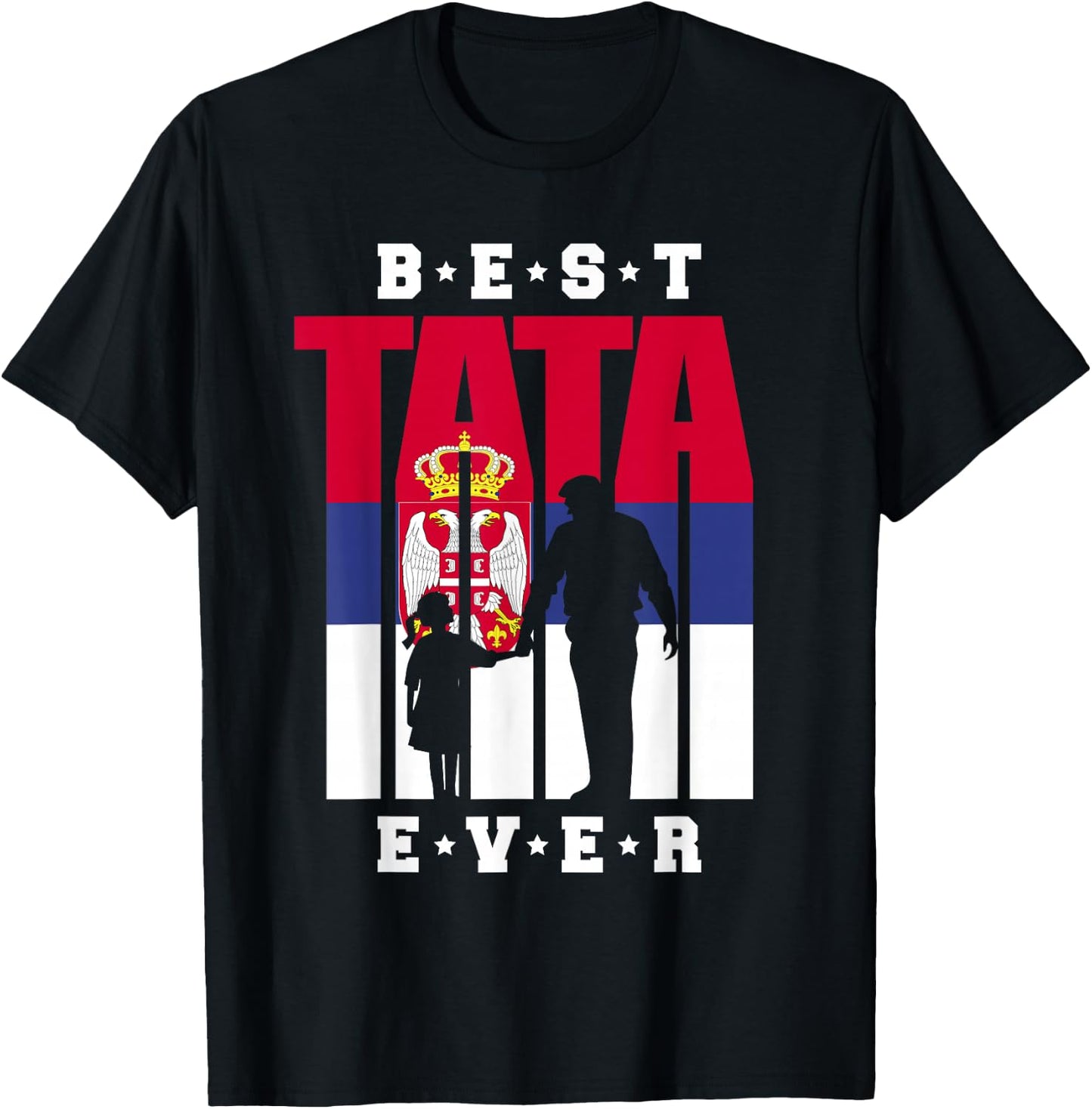 Tata Serbien Flagge Papa Serbischer Vater mit Tochter T-Shirt - T-Shirt | Black