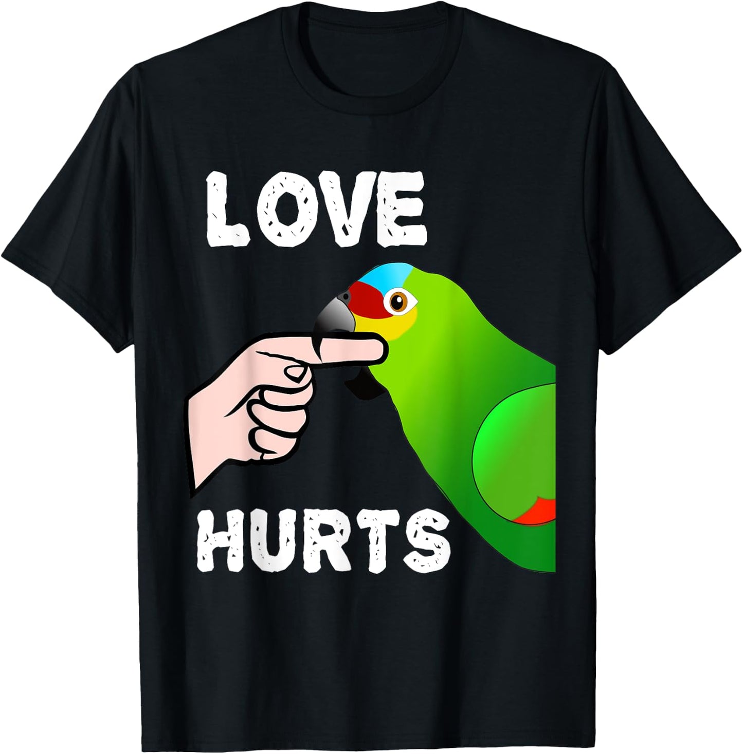 Love Hurts Red Lored Amazon Parrot T-Shirt - T-Shirt | Black