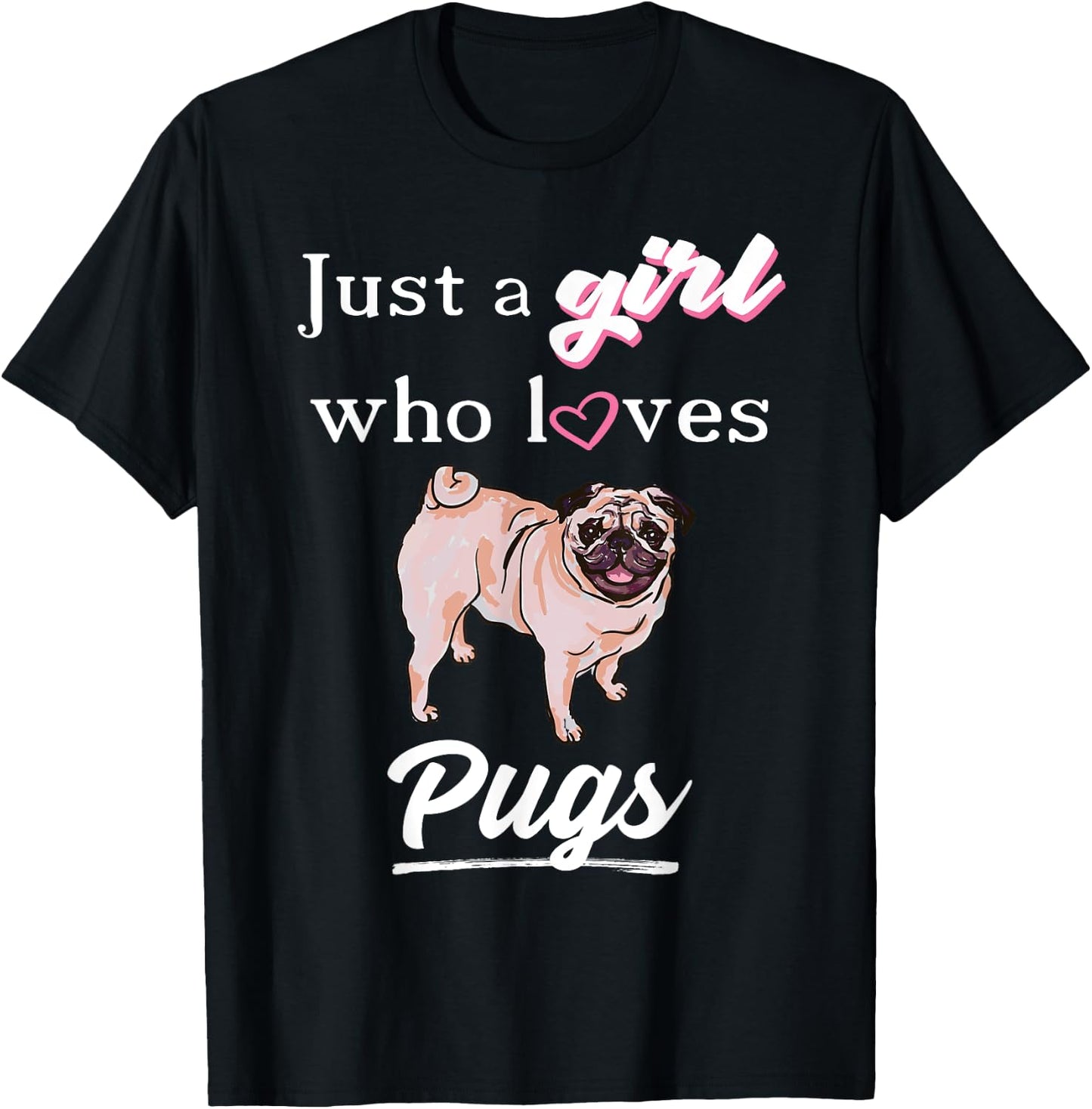 Cute Pug Shirt For Girls or Kids T-Shirt - T-Shirt | Black