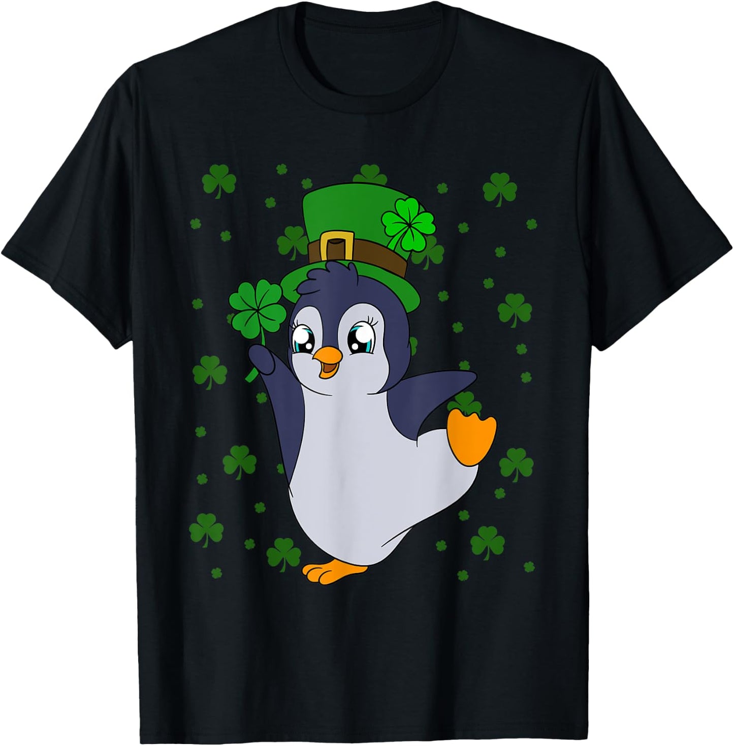 Cute Penguin Shamrocks Saint Patrick's Day Penguin T-Shirt - T-Shirt | Black