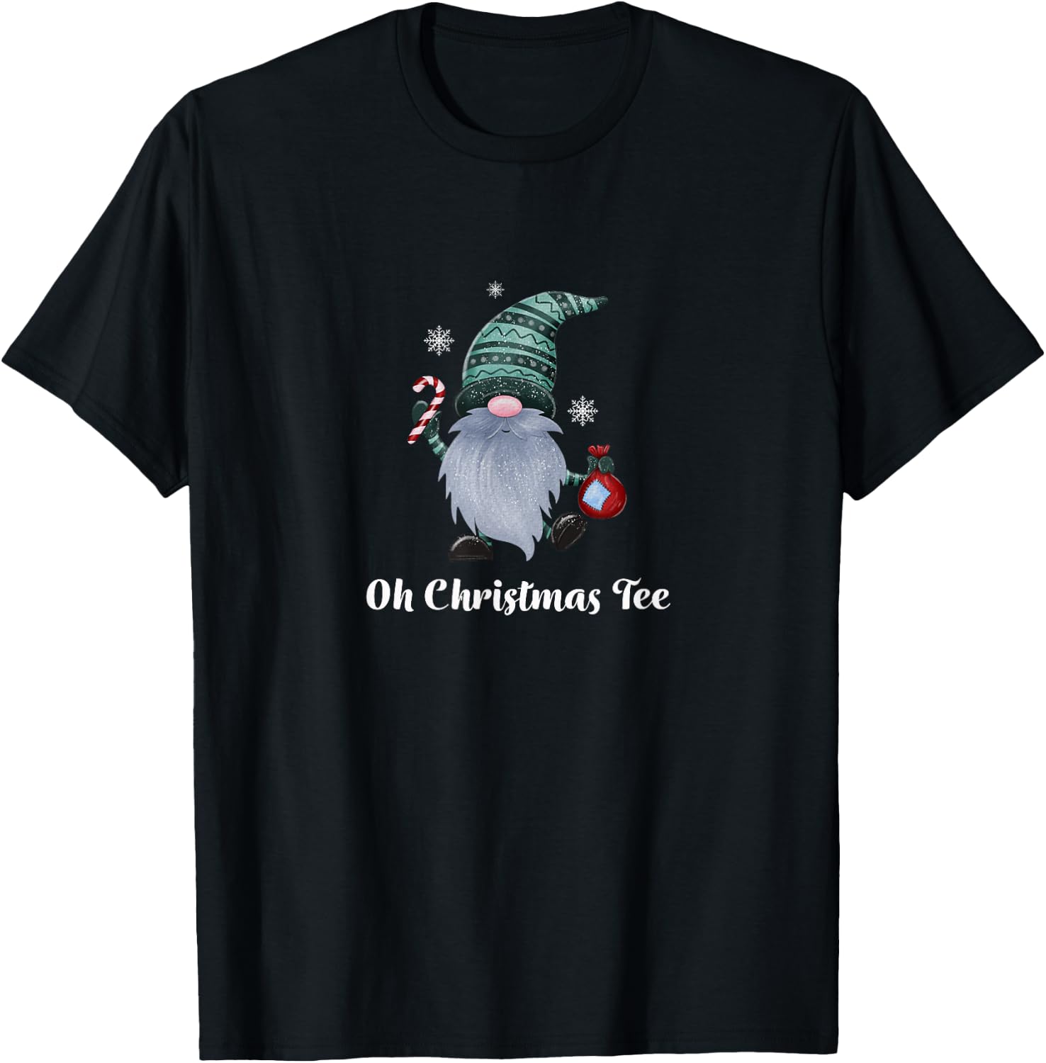 Oh Christmas Gnome Candy Cane Joyful T-Shirt - T-Shirt | Black