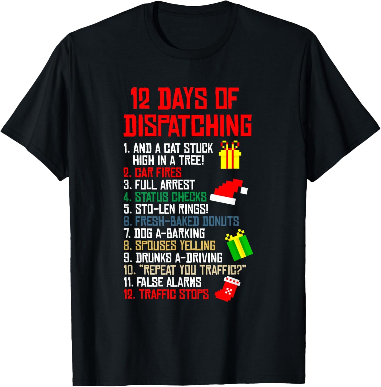 12 Days Of Dispatching Christmas Pajama X-mas Dispatcher T-Shirt - T-Shirt | Black
