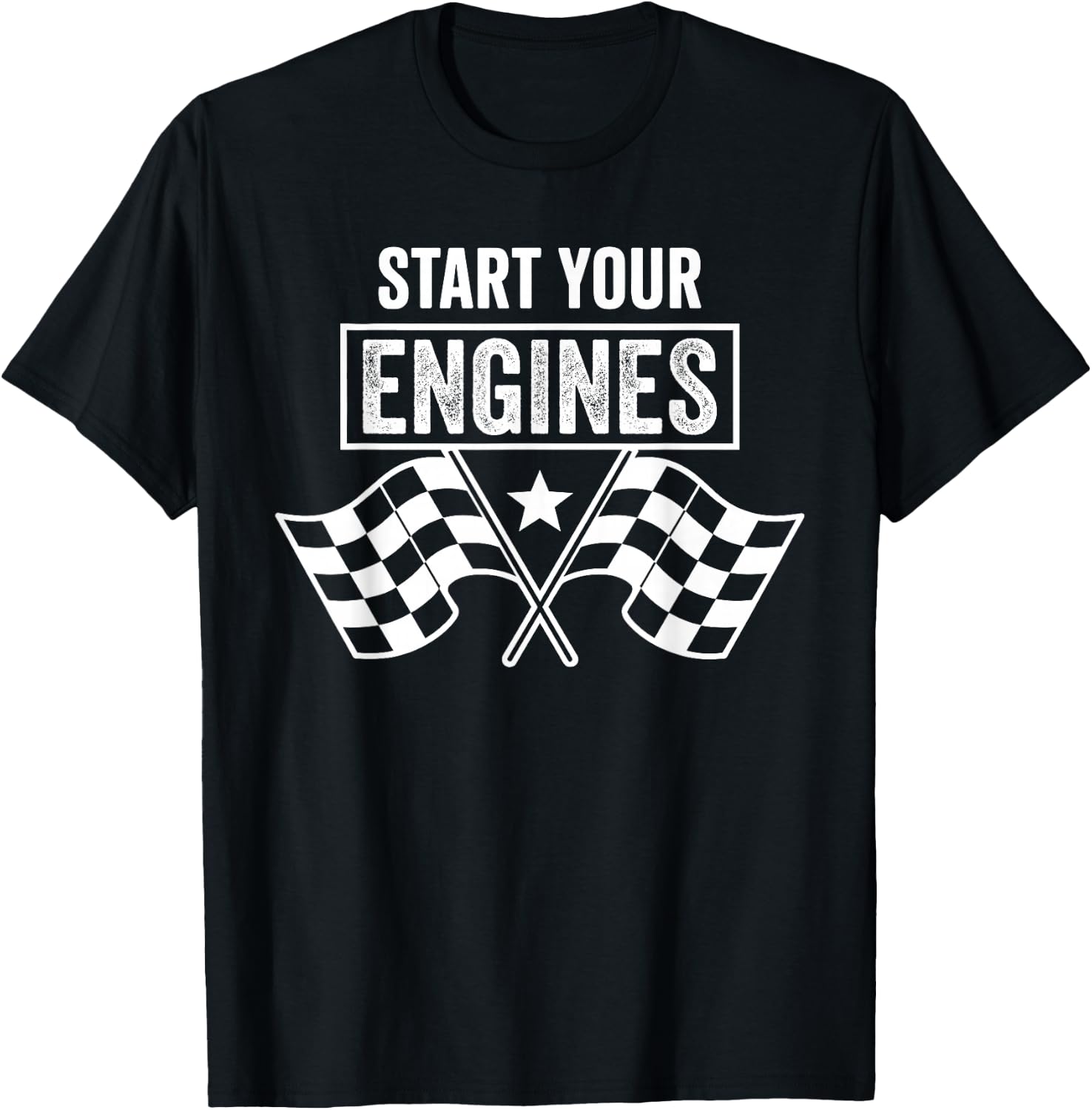 Start Your Engines Vintage Checkered Flag Race Car T-Shirt - T-Shirt | Black
