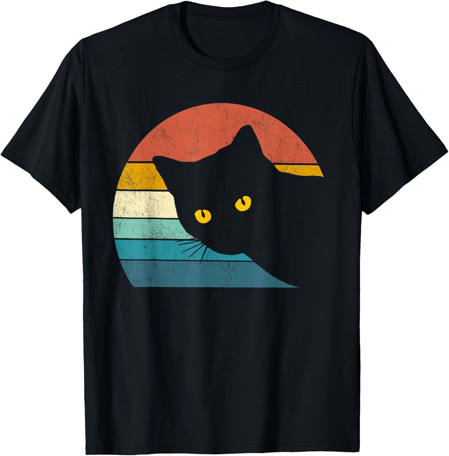 Vintage Black Cat Lover, Retro Style Cats Gift T-Shirt - T-Shirt | Black