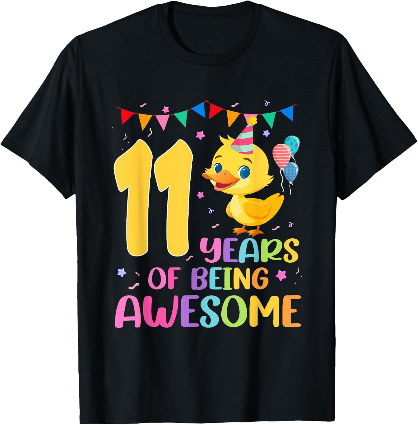 11th Years Of Being Awesome 11nd Birthday Duck Theme T-Shirt - T-Shirt | Black
