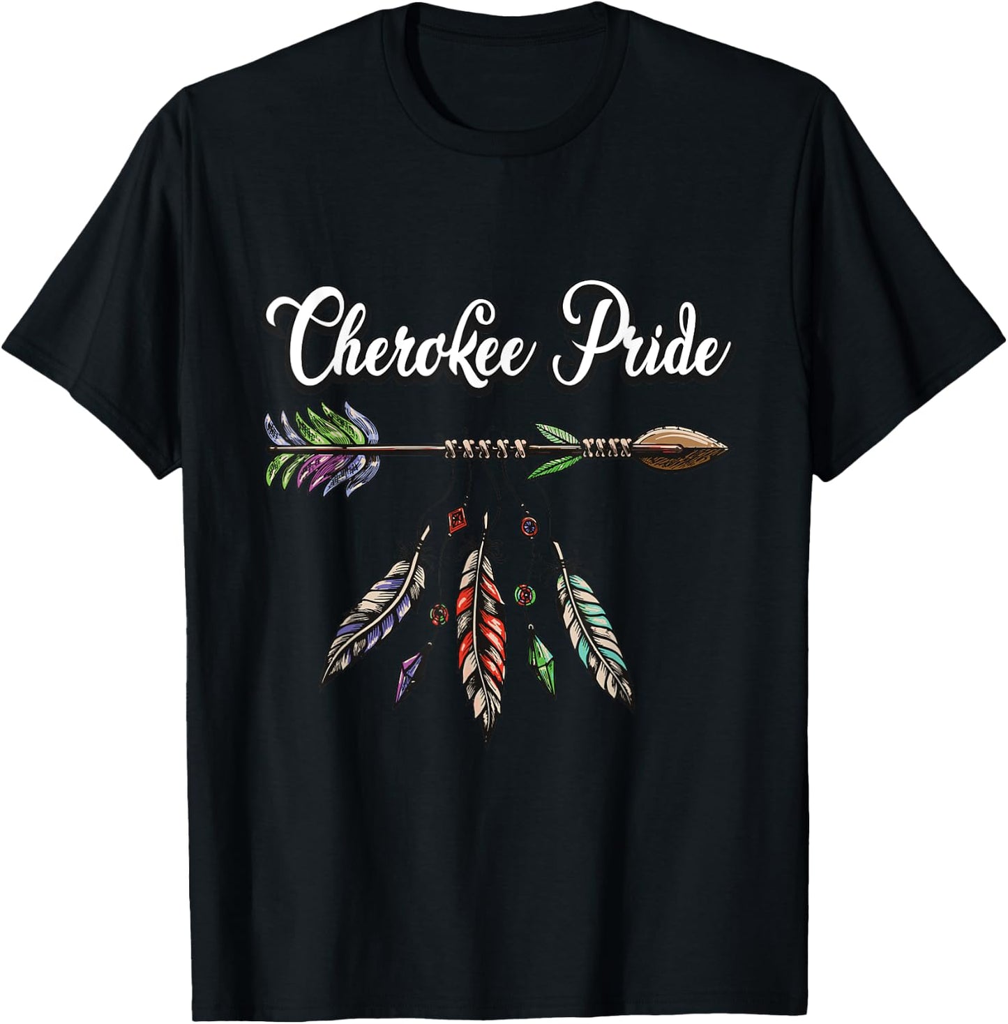 Cherokee Pride Feathers Native American T-Shirt - T-Shirt | Black