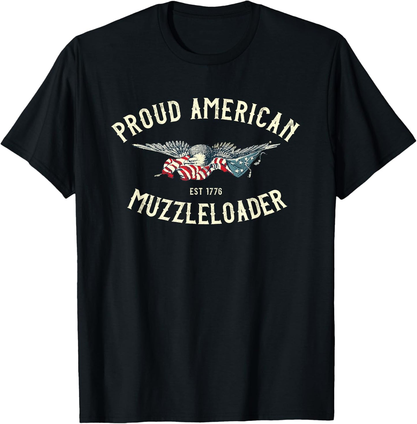 Black Powder Muzzleloading Accessories and Apparel Muzzleloader Vintage Eagle Holding American Flag T-Shirt - T-Shirt | Black
