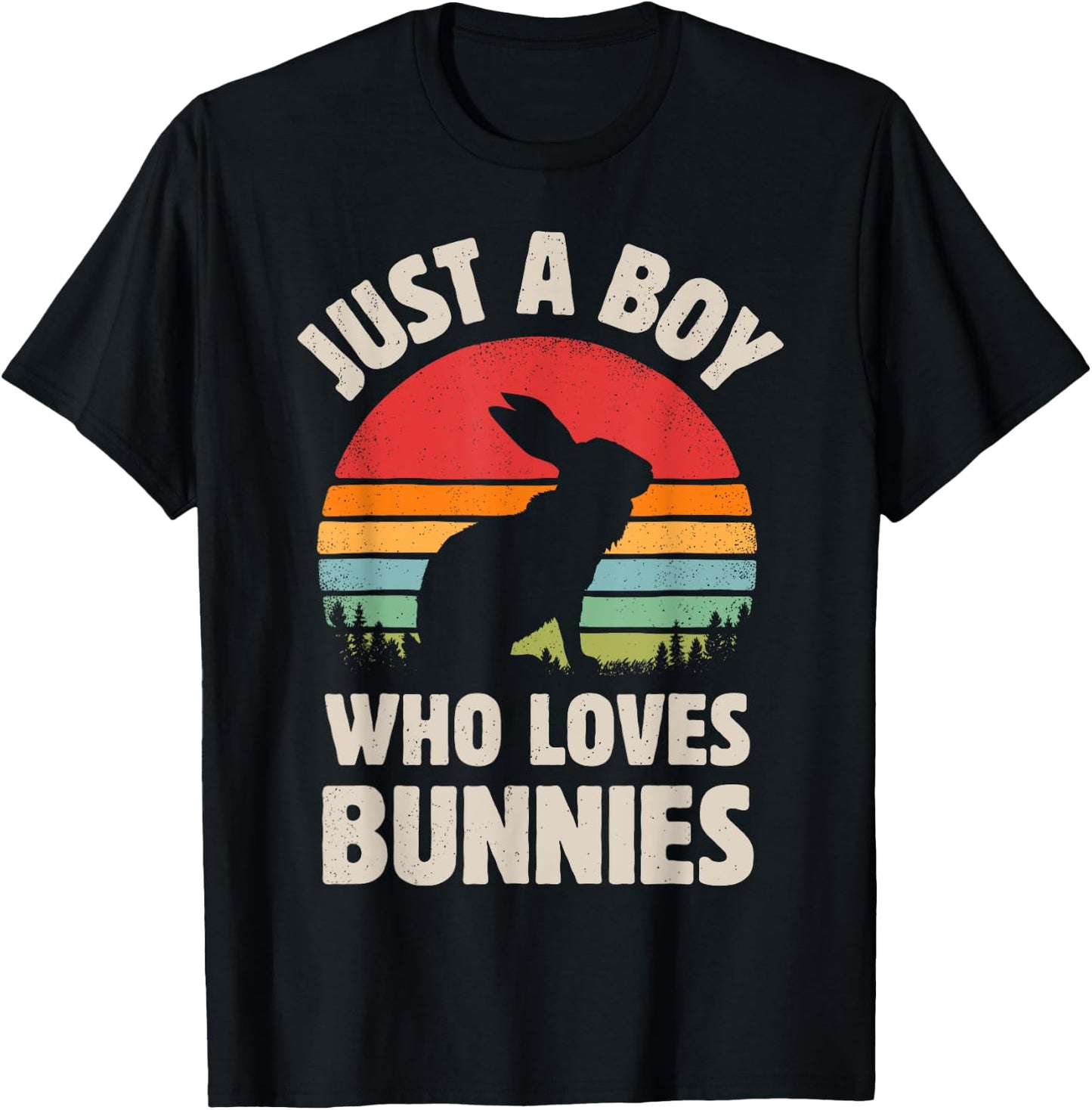 Bunny Just A Boy Who Loves Bunnies Men Retro Vintage Sunset T-Shirt - T-Shirt | Black