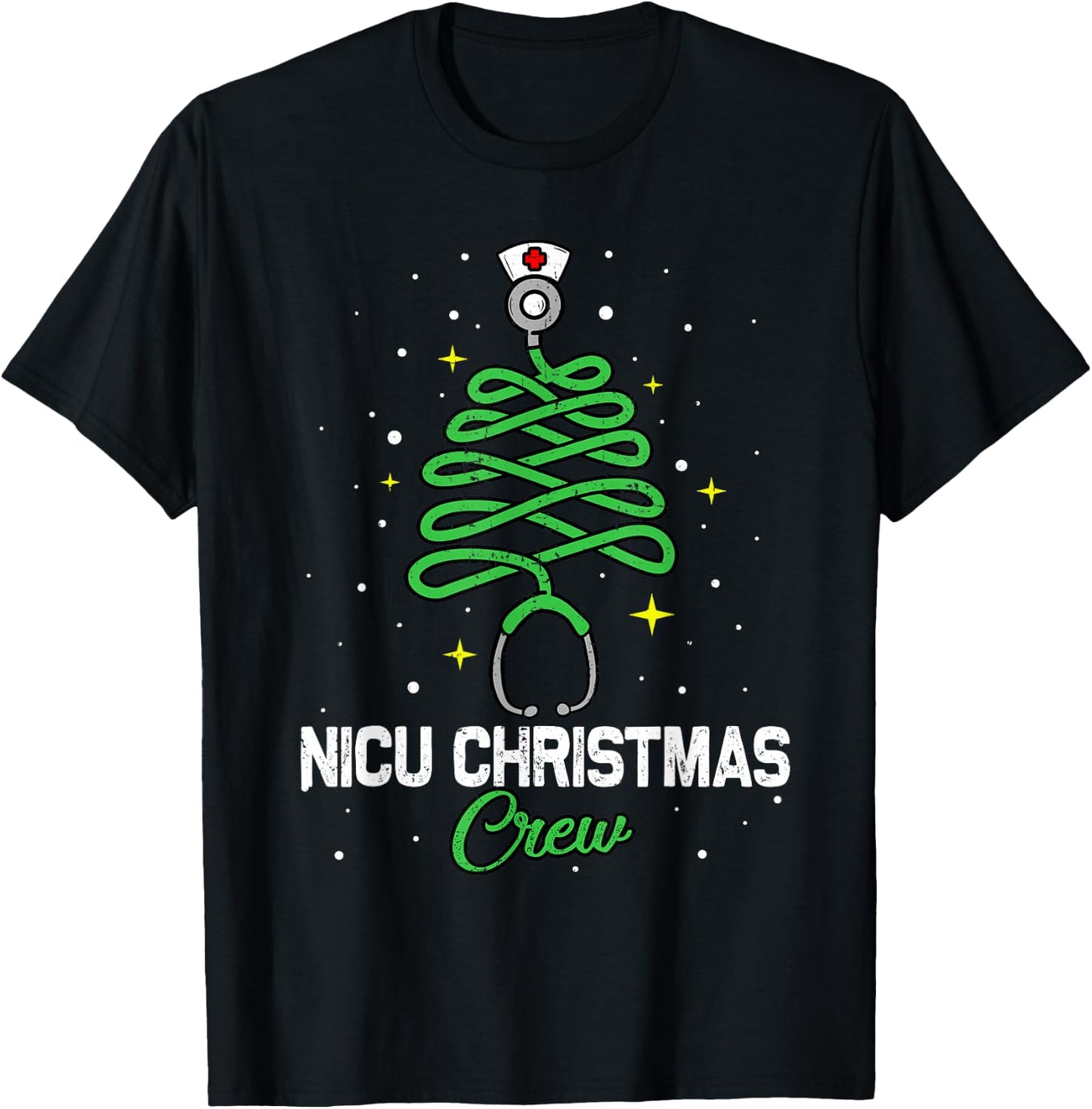 NICU Christmas Crew Cute Christmas Tree Xmas Lights Nurse T-Shirt - T-Shirt | Black