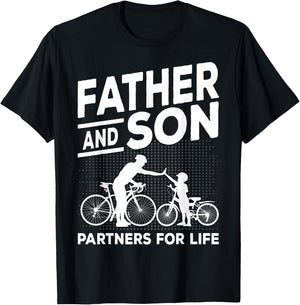 Cycling Father and Son Bicycle Riding Dad and Boy Gift T-Shirt - T-Shirt | Black
