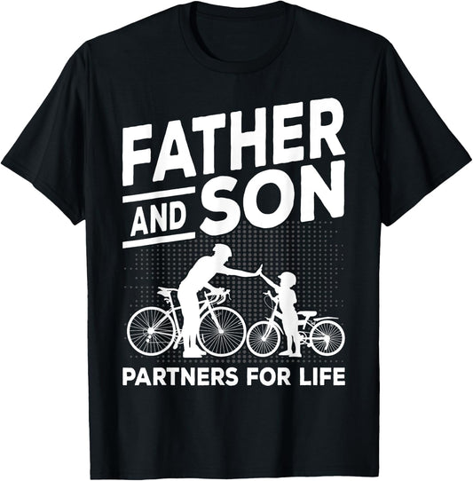 Cycling Father and Son Bicycle Riding Dad and Boy Gift T-Shirt - T-Shirt | Black