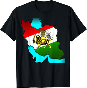 Iran Gilaki Co Iran Pahlavi Flag with the Golden Lion Sun , black T-Shirt - T-Shirt | Black