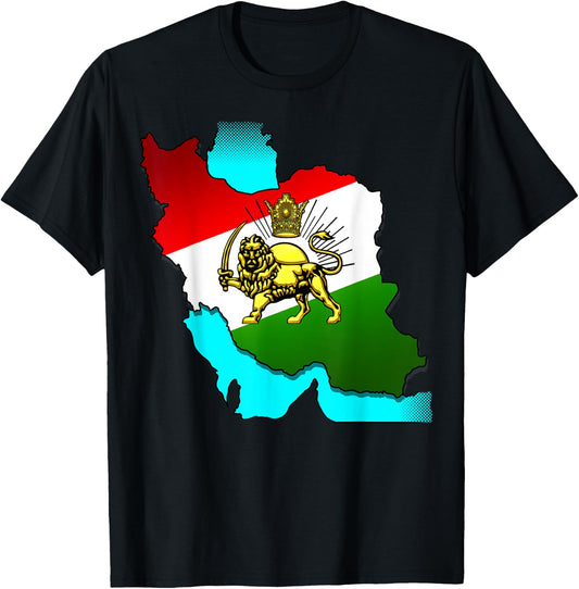 Iran Gilaki Co Iran Pahlavi Flag with the Golden Lion Sun , black T-Shirt - T-Shirt | Black