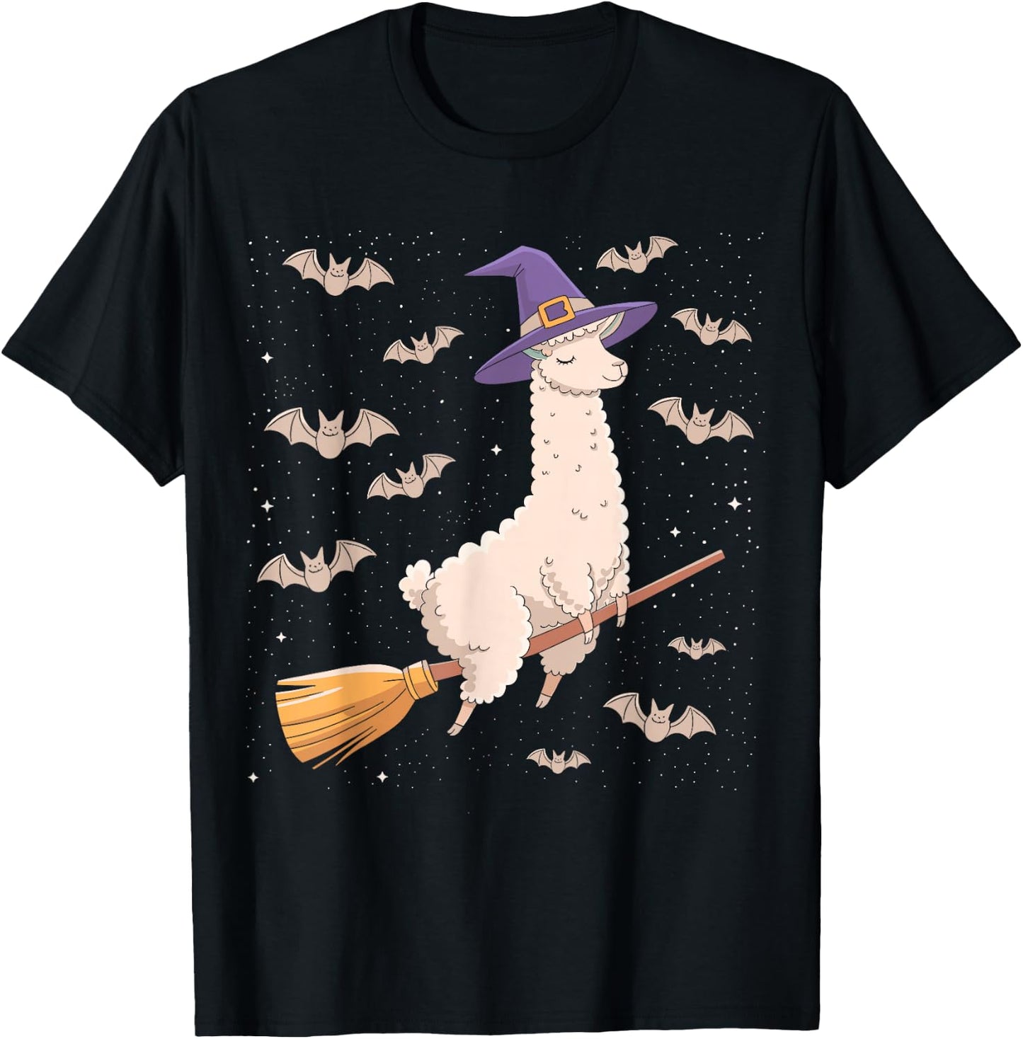 Funny Witch Broomstick Llama Lovers Spooky Halloween Costume T-Shirt - T-Shirt | Black