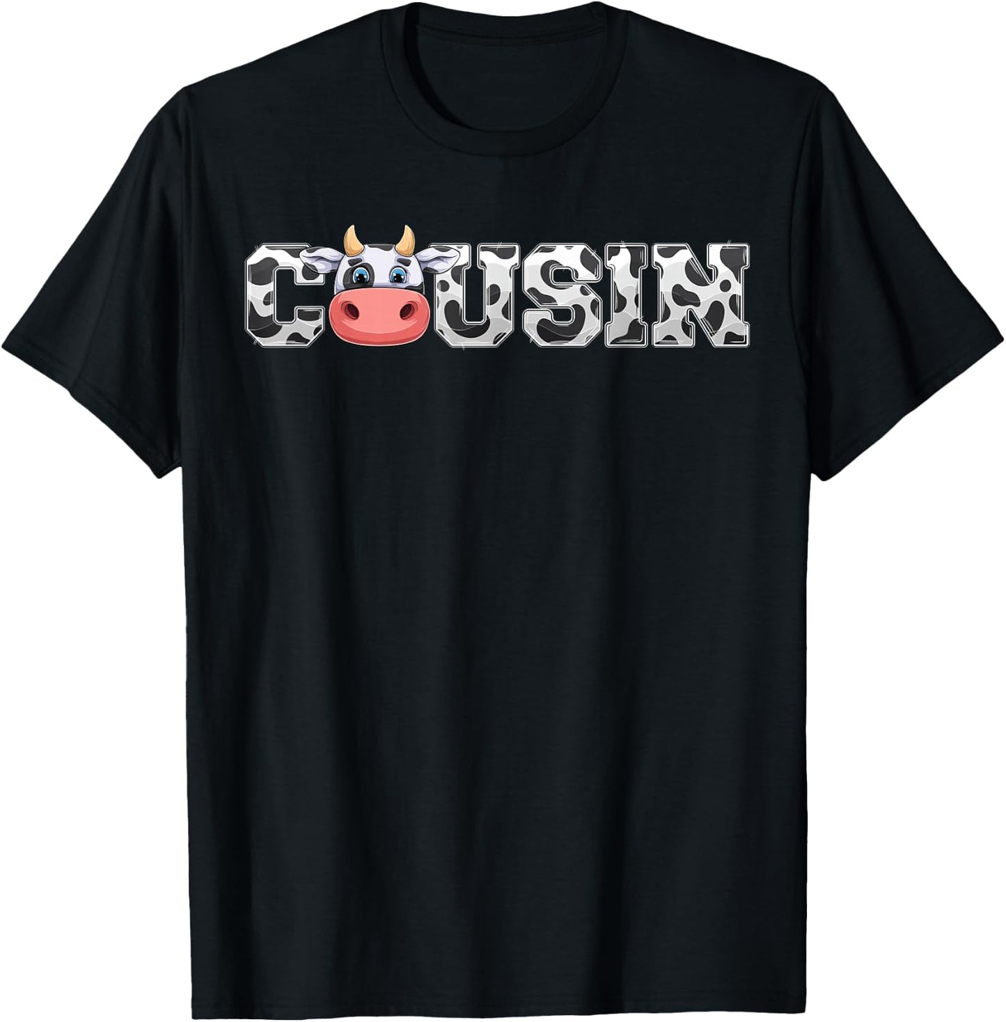 Cousin Cow Print Cowboy Animal Pattern Farmer Cow Cousin T-Shirt - T-Shirt | Black