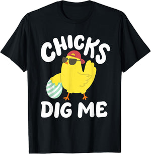 Chicks Dig Me Funny Easter Egg Hunting Toddler Boys Men Kids T-Shirt - T-Shirt | Black