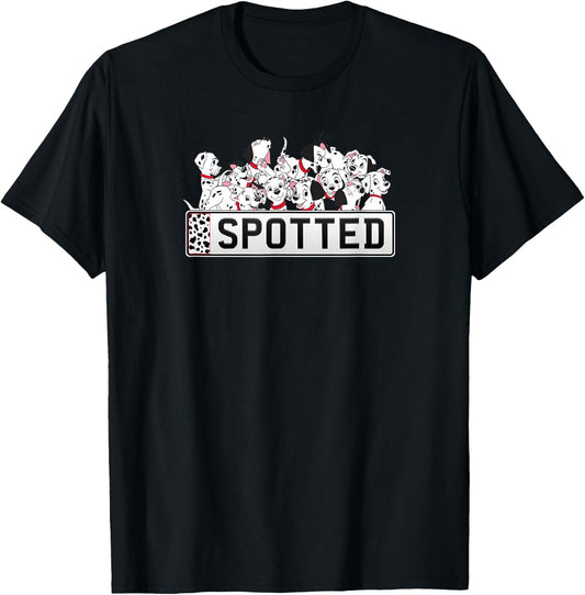 Disney 101 Dalmatians Group Shot Puppy Crew Spotted Logo T-Shirt - T-Shirt | Black