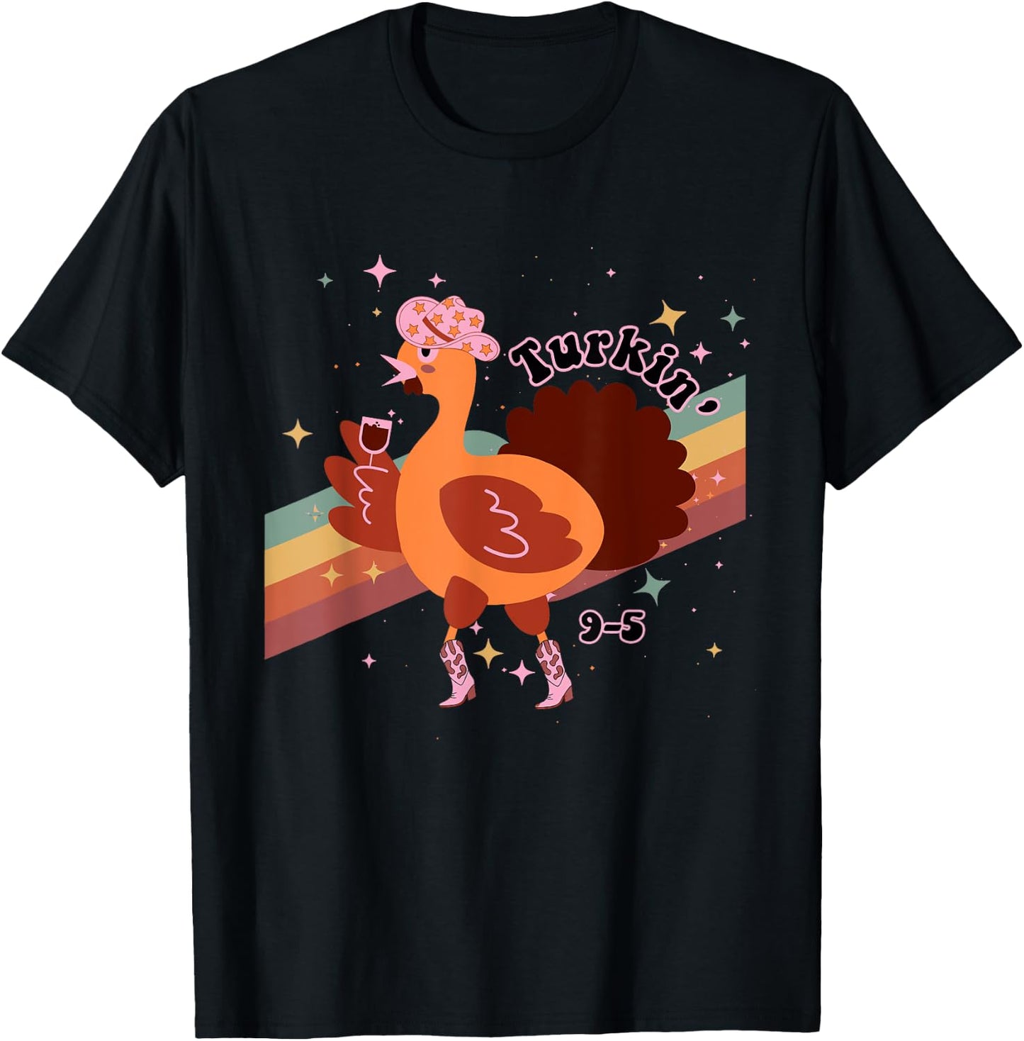 Turkin' 9-5 Turkey Howdy Thanksgiving Design T-Shirt - T-Shirt | Black