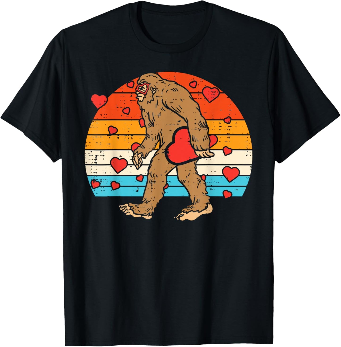 Bigfoot Sasquatch Retro Heart Funny Valentines Day Men Women T-Shirt - T-Shirt | Black