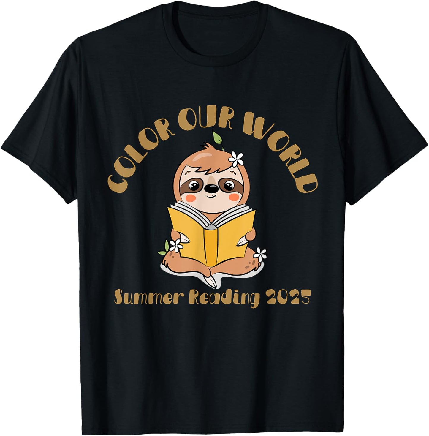Color Our World Summer 2025 Summer Reading Program Sloth T-Shirt - T-Shirt | Black