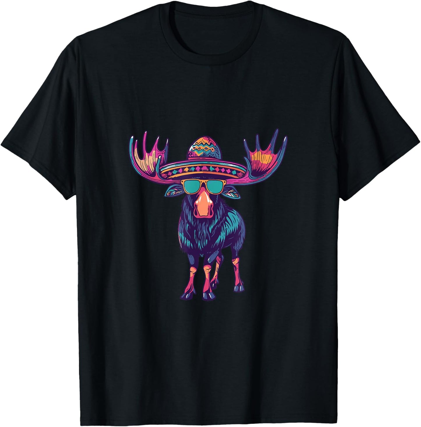 Party Moose with Sombrero | Mexico T-Shirt - T-Shirt | Black
