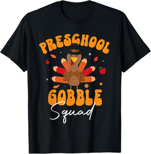 Preschool Gobble Squad Funny Thanksgiving Turkey Pre-k T-Shirt - T-Shirt | Black