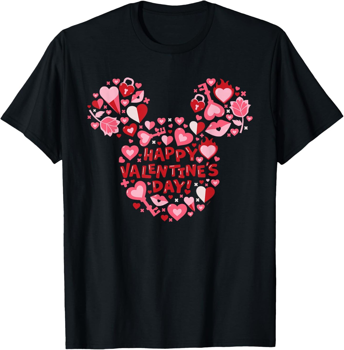Disney Mickey Mouse Head Icon Hearts Happy Valentine's Day! T-Shirt - T-Shirt | Black