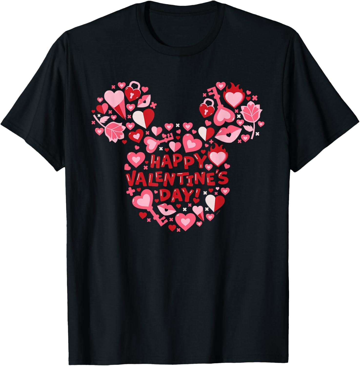 Disney Mickey Mouse Head Icon Hearts Happy Valentine's Day! T-Shirt - T-Shirt | Black