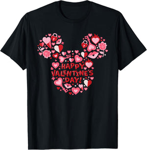 Disney Mickey Mouse Head Icon Hearts Happy Valentine's Day! T-Shirt - T-Shirt | Black
