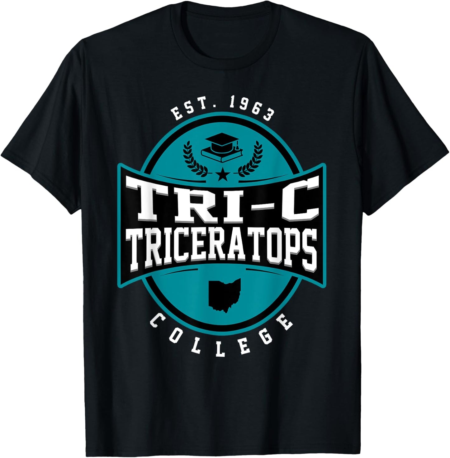 Tri-C Triceratops Cuyahoga Community College Arch Design T-Shirt - T-Shirt | Black