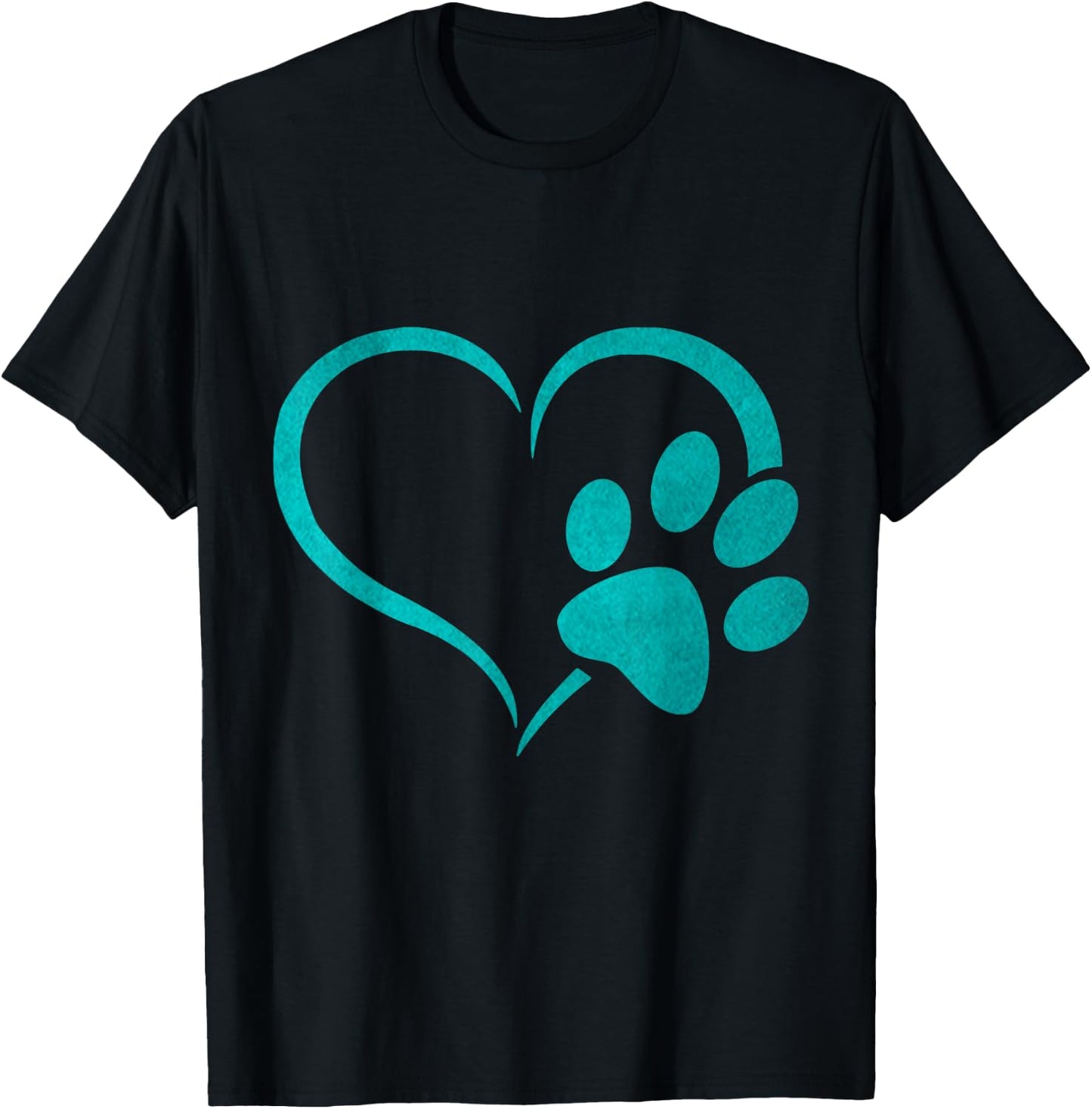 vintage Teal Dog Paw Print heart For Dogs Lover T-Shirt - T-Shirt | Black