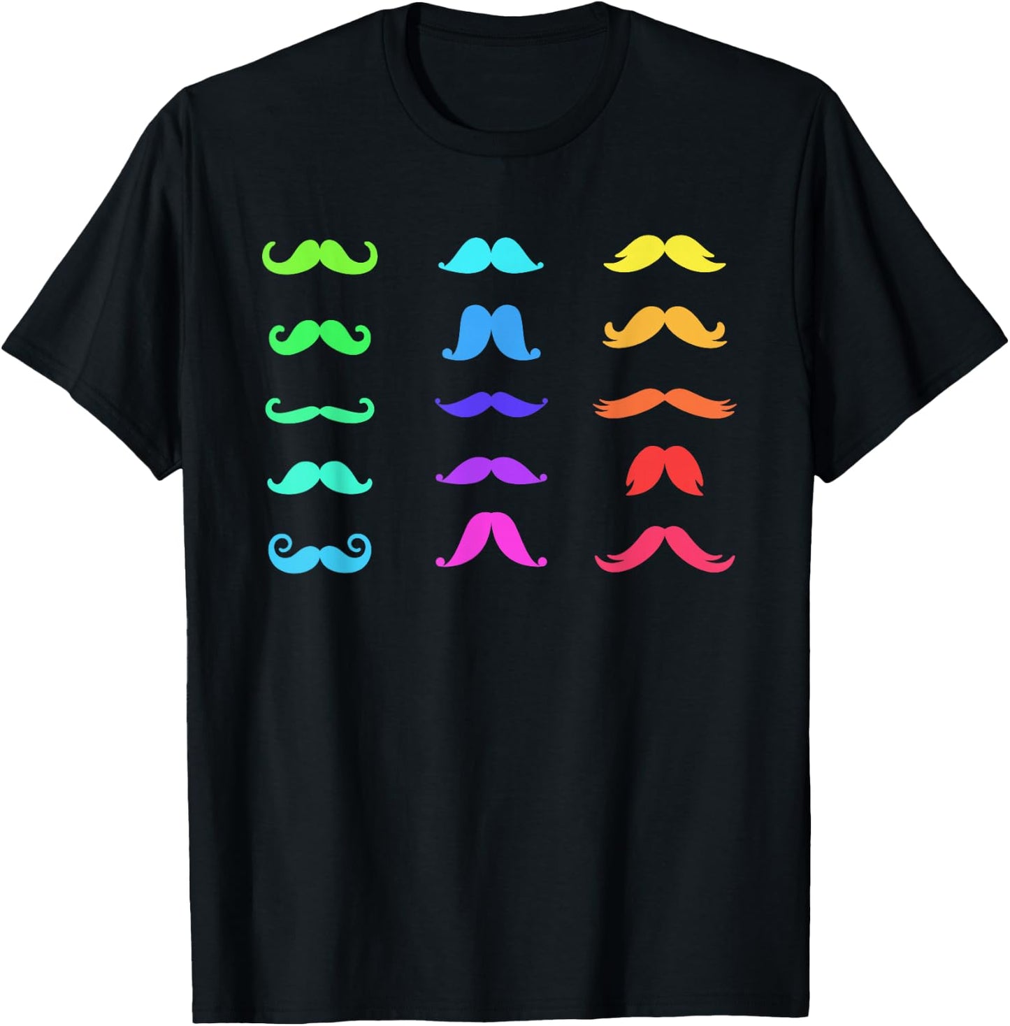 Colorful Mustaches Rainbow Fun Graphic Design T-Shirt - T-Shirt | Black