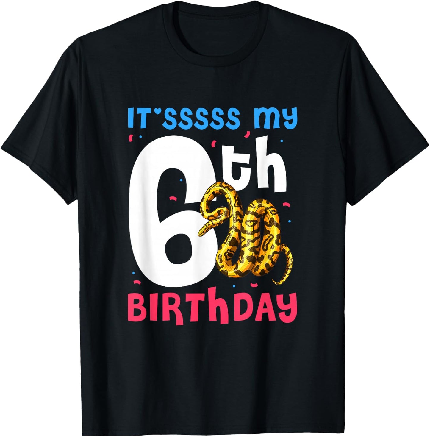 6th Birthday Ball Python 6 Years Old Snake Lover Kids T-Shirt - T-Shirt | Black