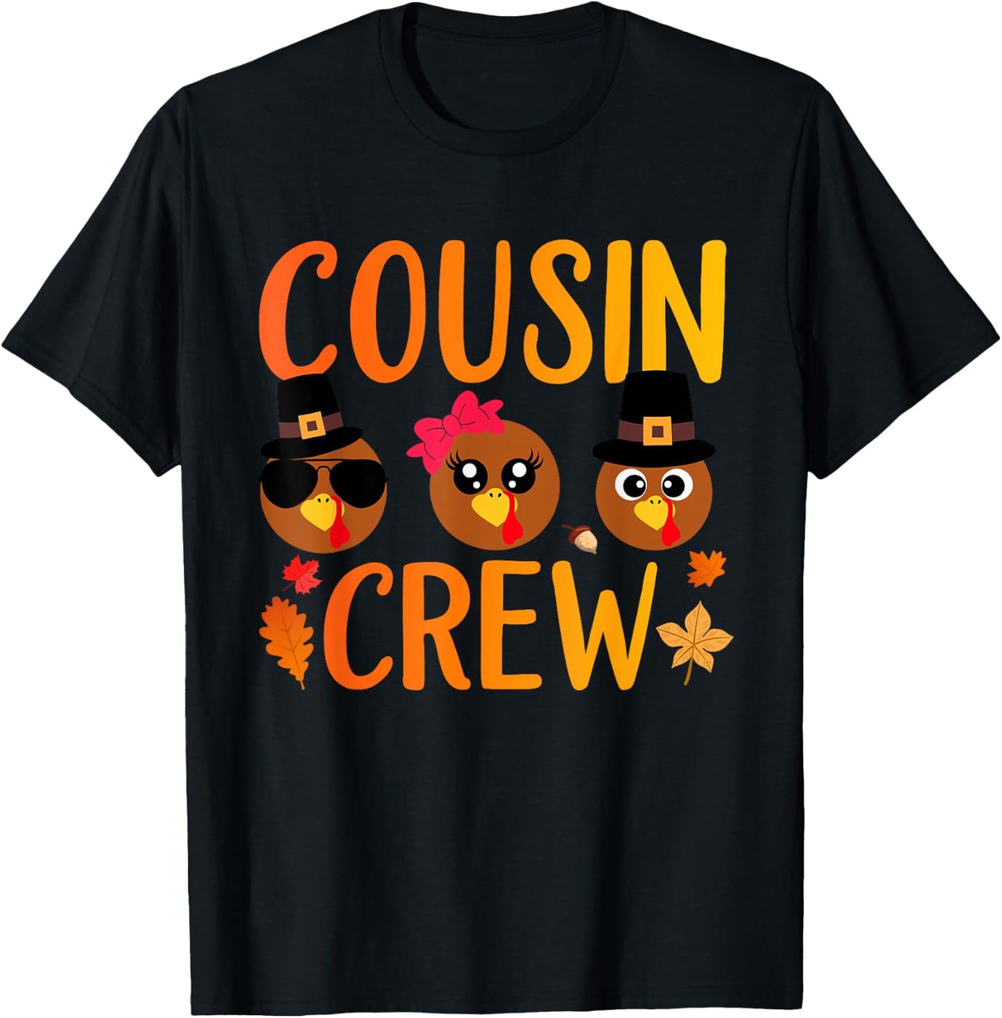 Cousin Crew Thanksgiving Kids Family Matching Turkey Day T-Shirt - T-Shirt | Black