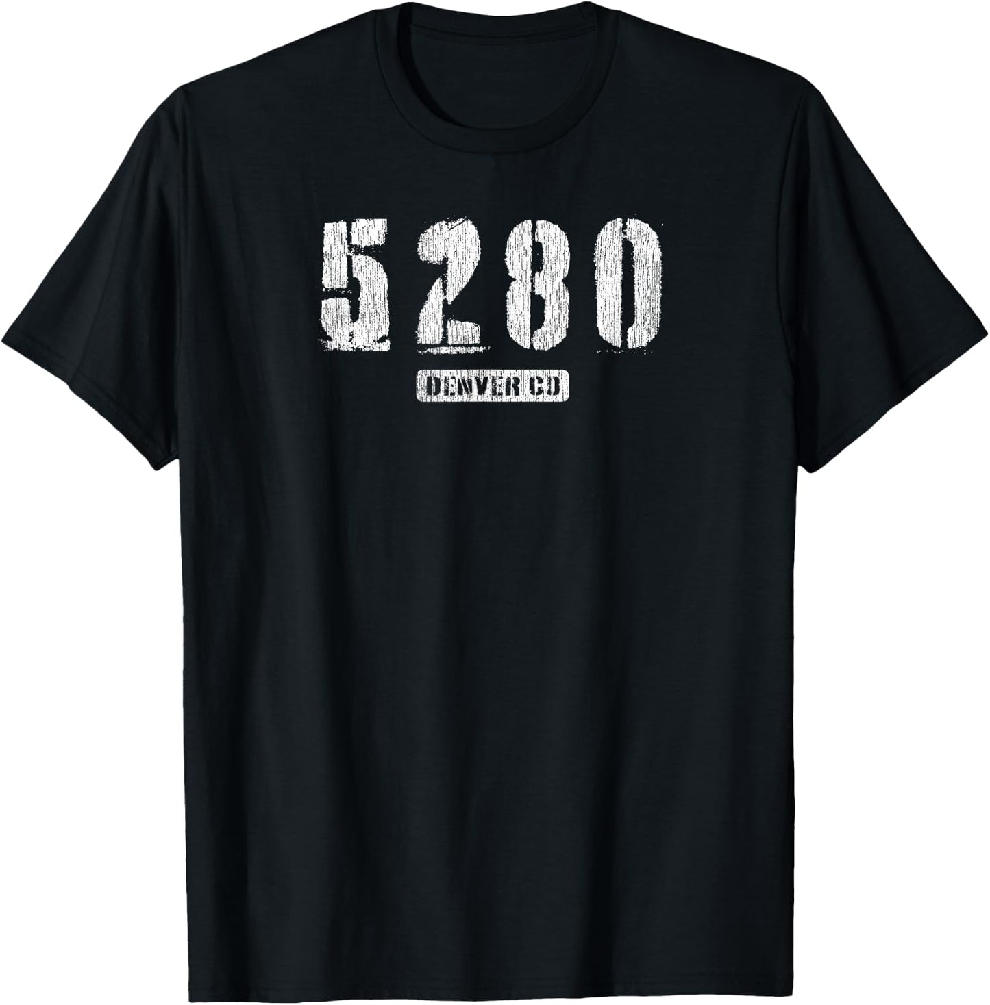 5280 Denver CO Edgy Rough Stencil Design With Details T-Shirt - T-Shirt | Black