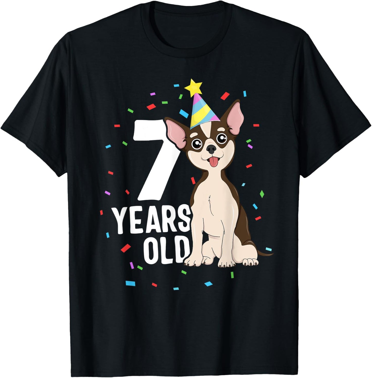 7 Years Old Birthday Outfit Chihuahua Dog Party 7th Kids T-Shirt - T-Shirt | Black