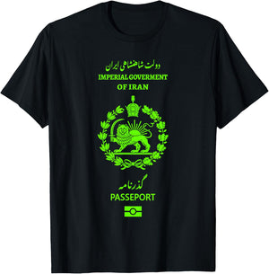 Passport Iran, Iran Lion Sun, Persian Flag, Iran. , Black, S T-Shirt - T-Shirt | Black