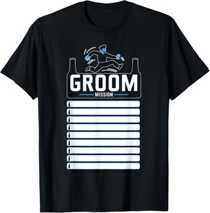 Bachelor Party Checklist Groom Mission Funny T-Shirt - T-Shirt | Black