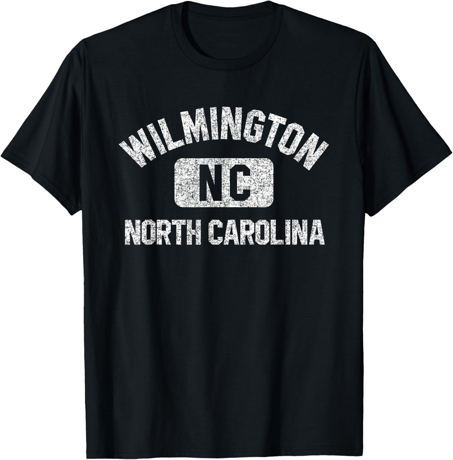 Wilmington North Carolina Gym Style Distressed White Print T-Shirt - T-Shirt | Black