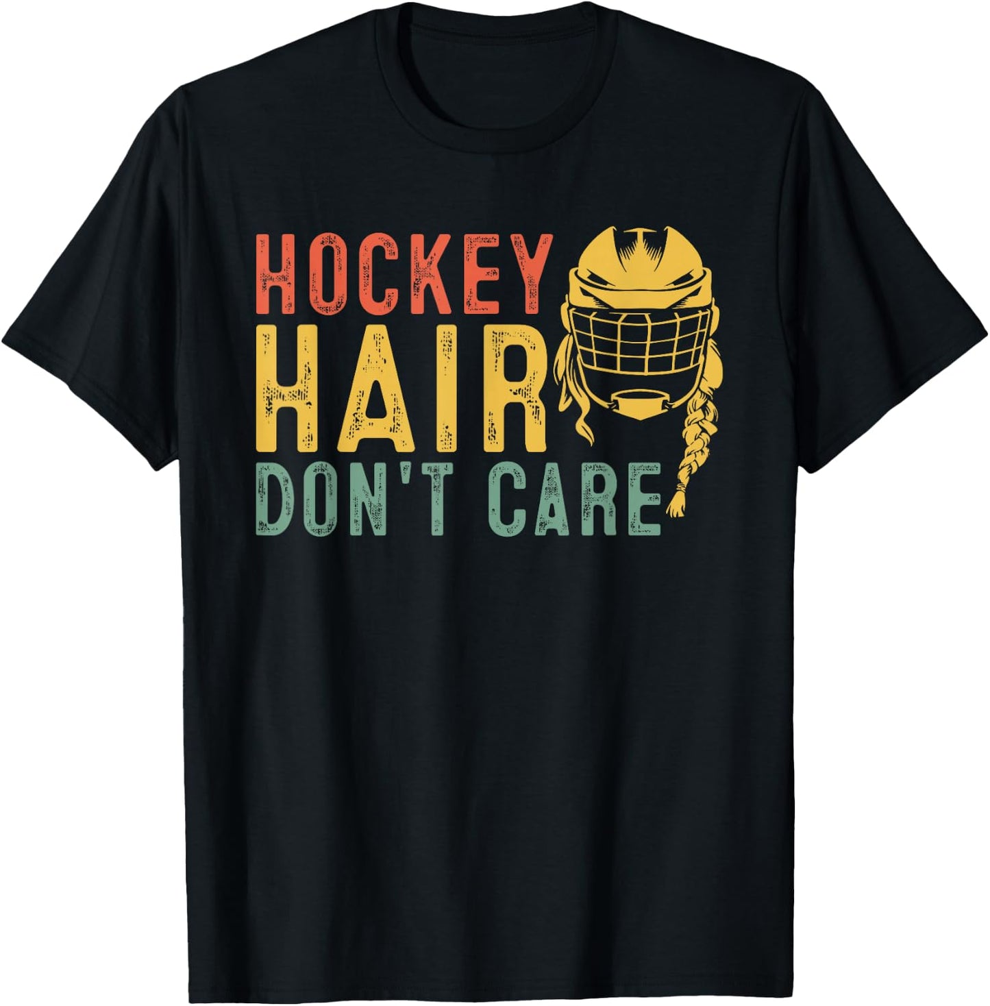 Retro 80s 90s Hockey Hair Don't Care shirt Funny Hockey T-Shirt - T-Shirt | Black