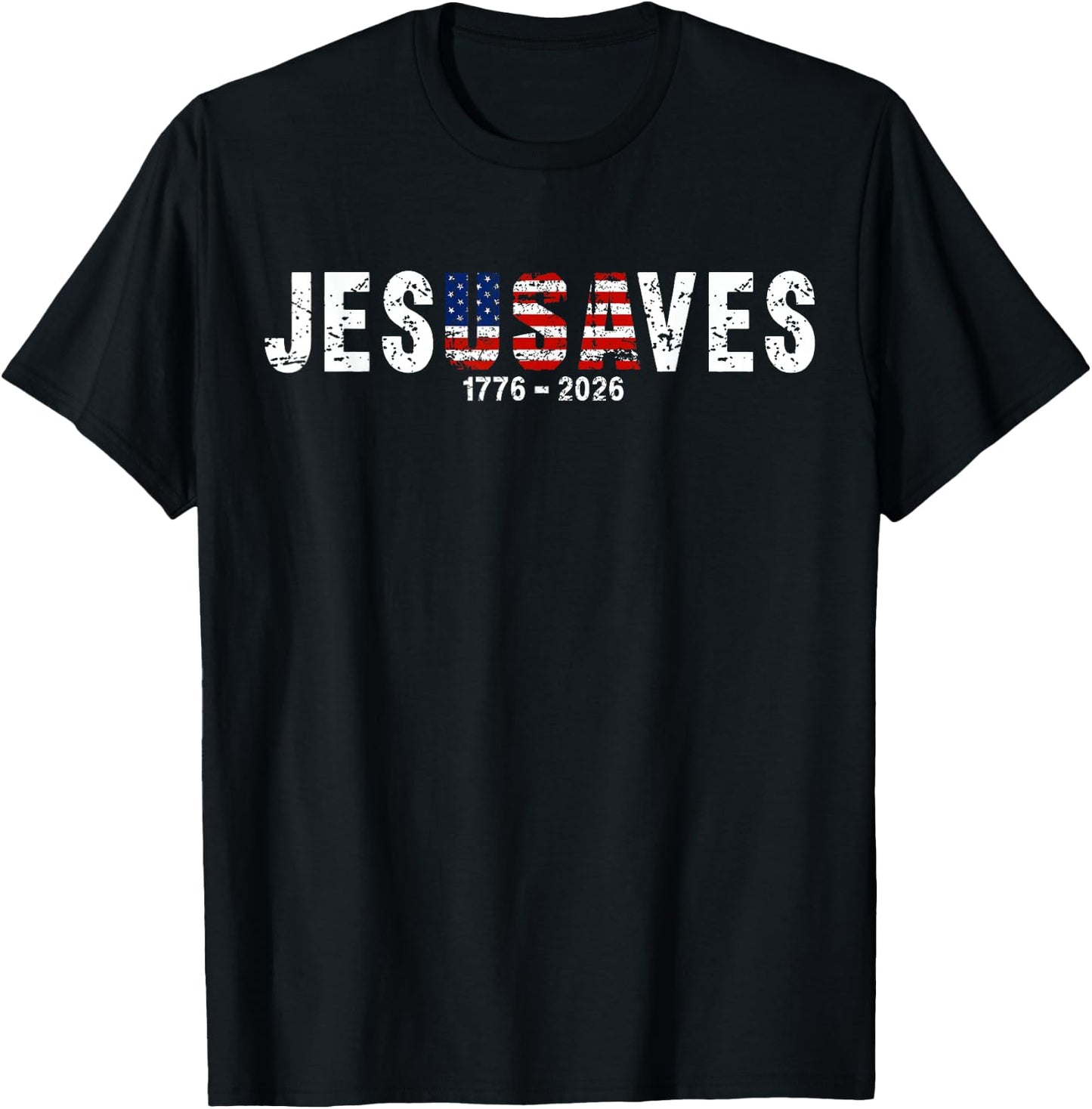 Jesus Saves JesUSAves USA American Flag Patriotic Christian T-Shirt - T-Shirt | Black