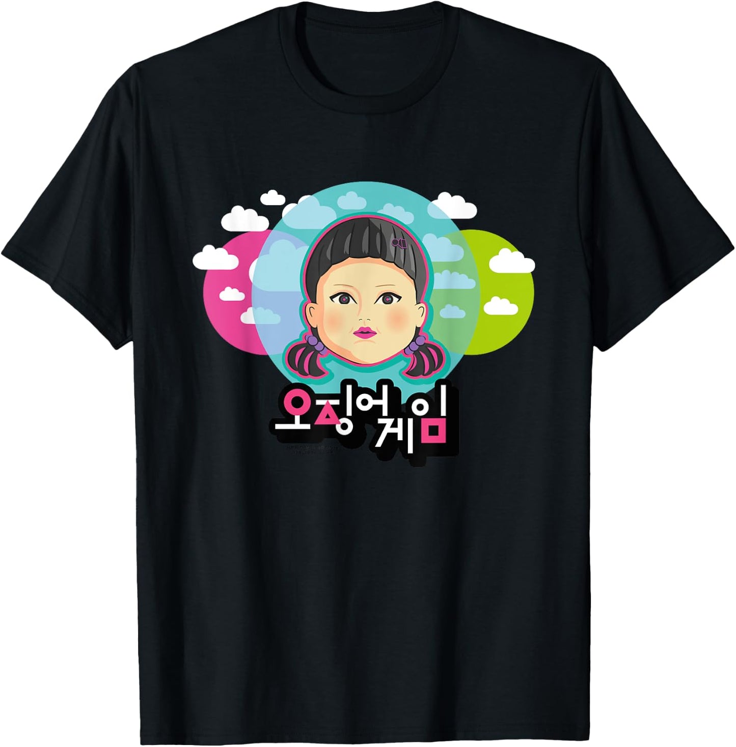 Squid Game Doll with clouds face Light Red Light Green , grey, S T-Shirt - T-Shirt | Black