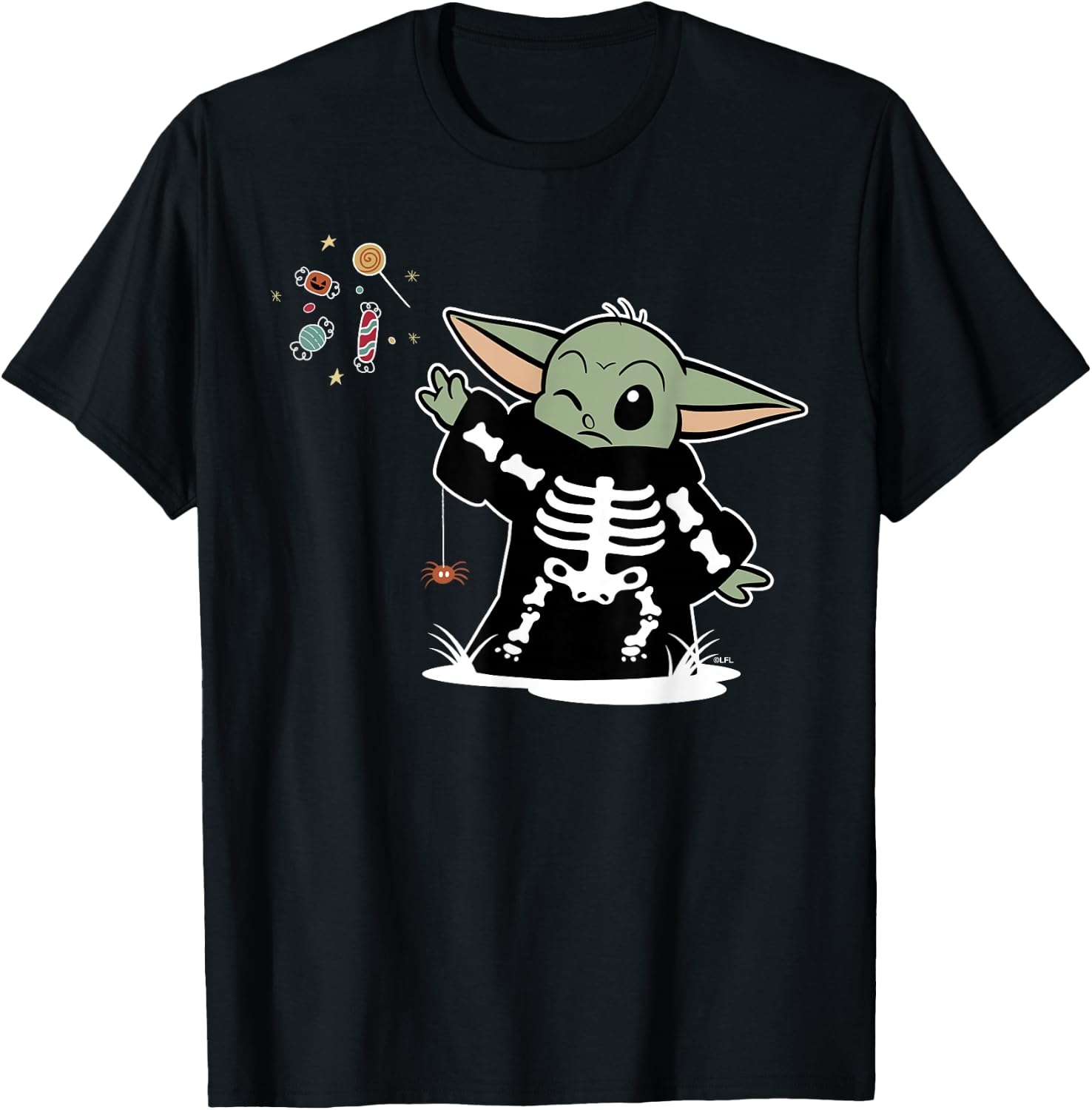 Star Wars Grogu Halloween Skeleton Costume Force Float Candy T-Shirt - T-Shirt | Black