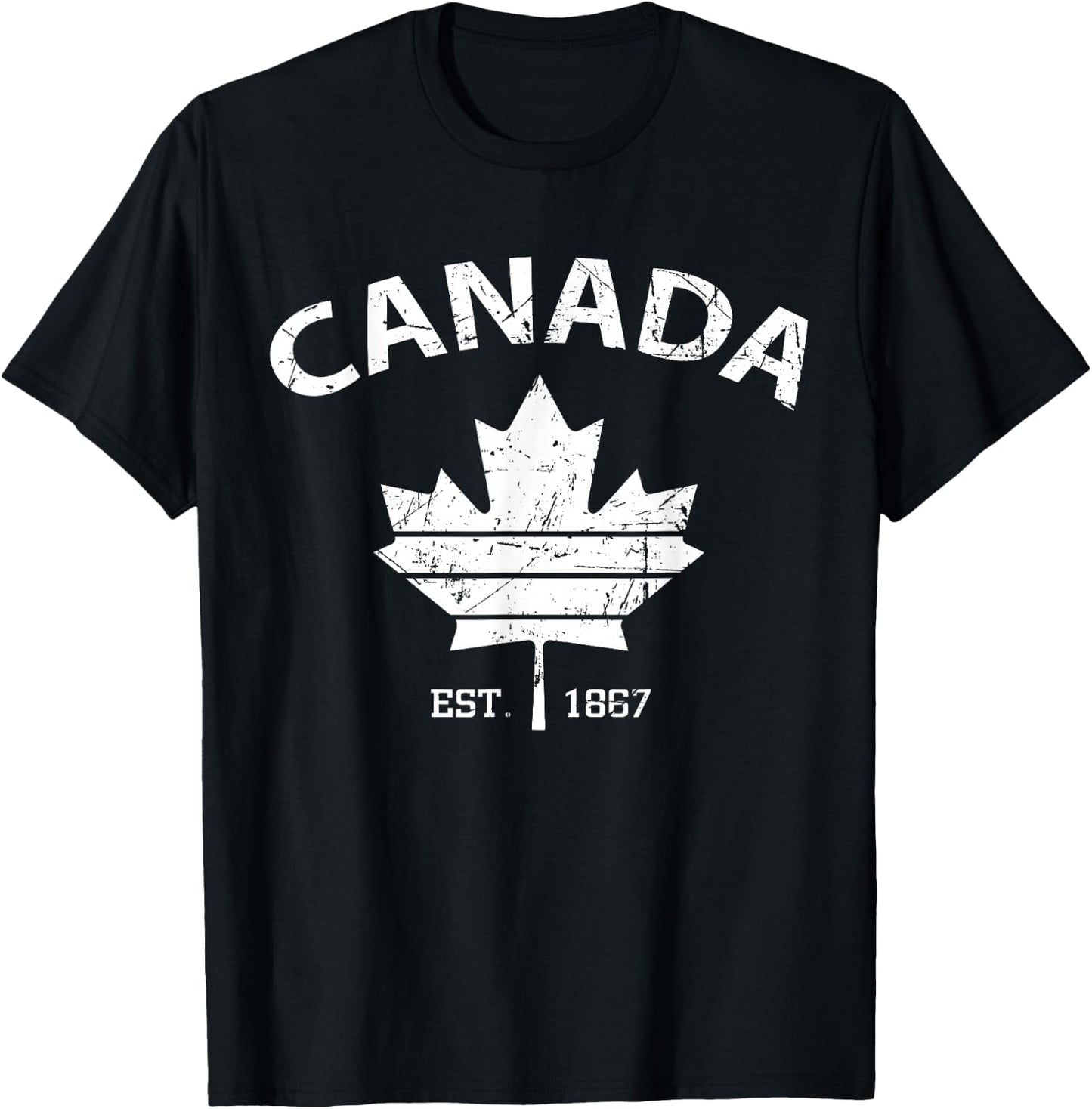 Canada Est 1867 Maple Leaf Flag Patriotic Canadian Men Women T-Shirt - T-Shirt | Black