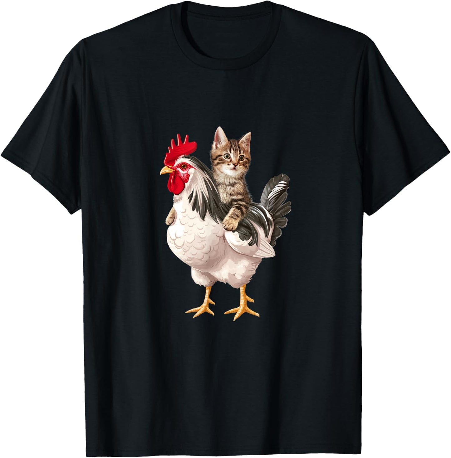 Cat Riding Chicken Funny Chicken Lover T-Shirt - T-Shirt | Black