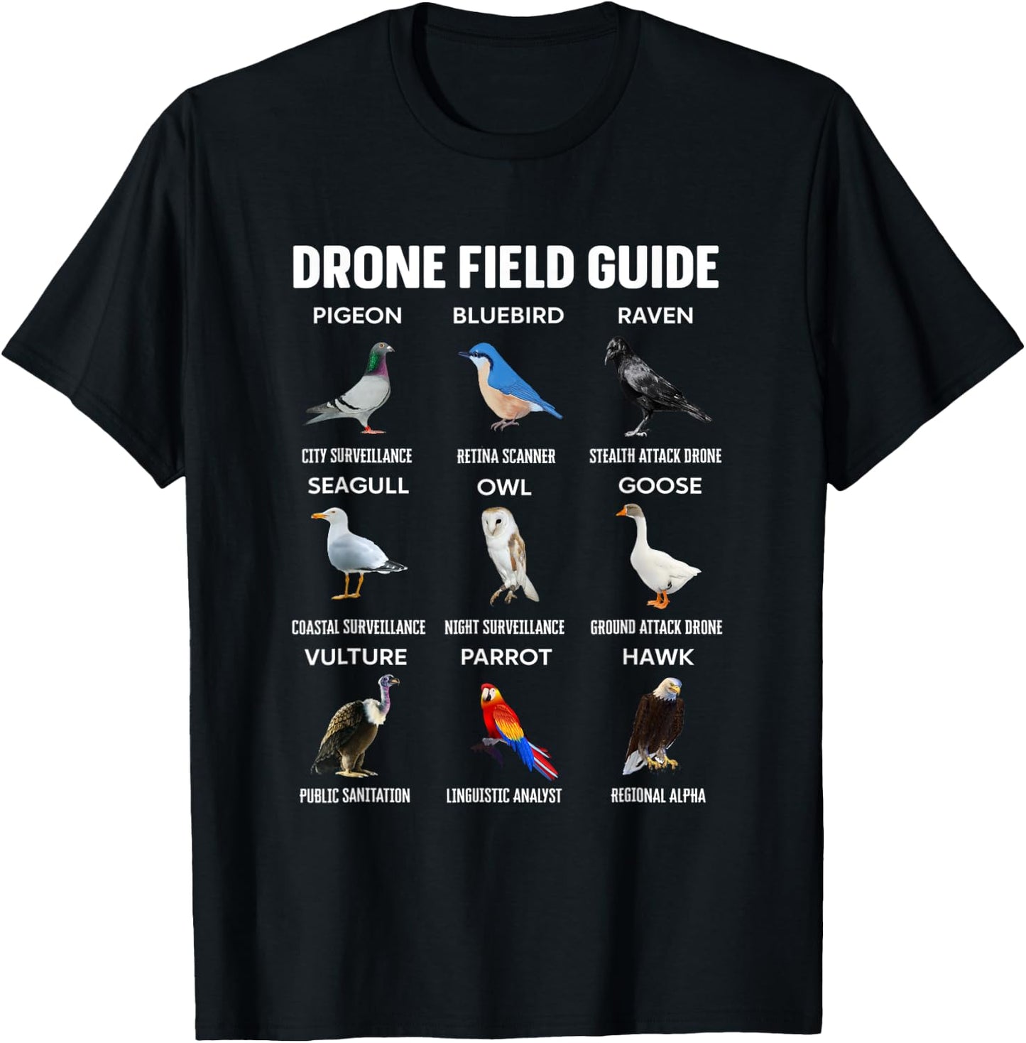 Birds Drone Field Guide They Aren’t Real T-Shirt - T-Shirt | Black