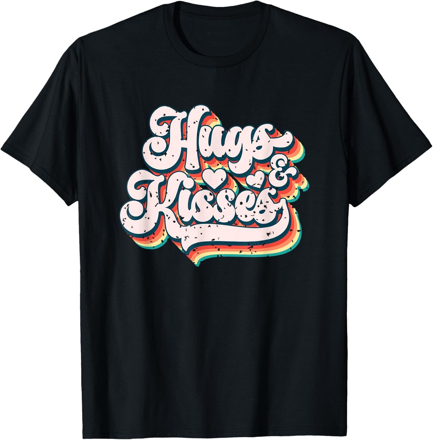 Vibrant Retro Typography Hugs And Kisses T-Shirt - T-Shirt | Black